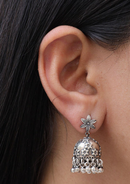 Hunar Silver Jhumki Earrings