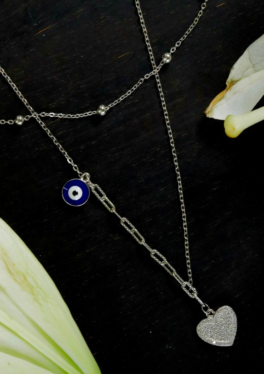 Heart Double Layered Evil Eye Necklace