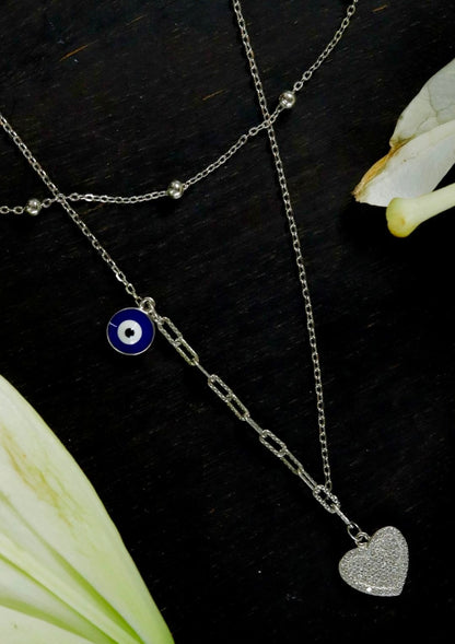 Heart Double Layered Evil Eye Necklace