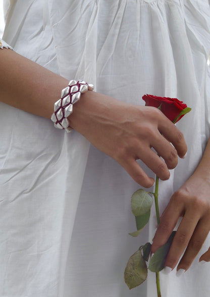 Dholki Beads Silver Bracelet