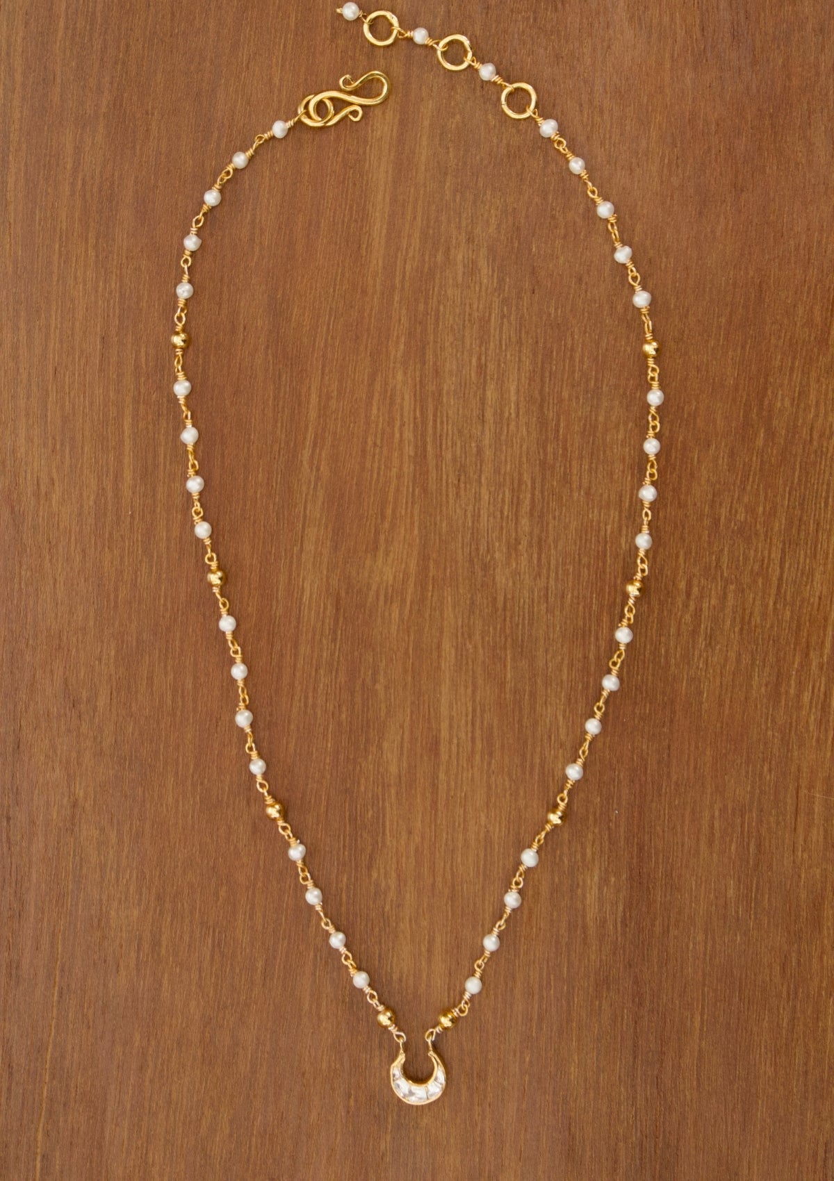 Crescent Moon Silver Pearl Chain