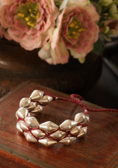 Dholki Beads Silver Bracelet