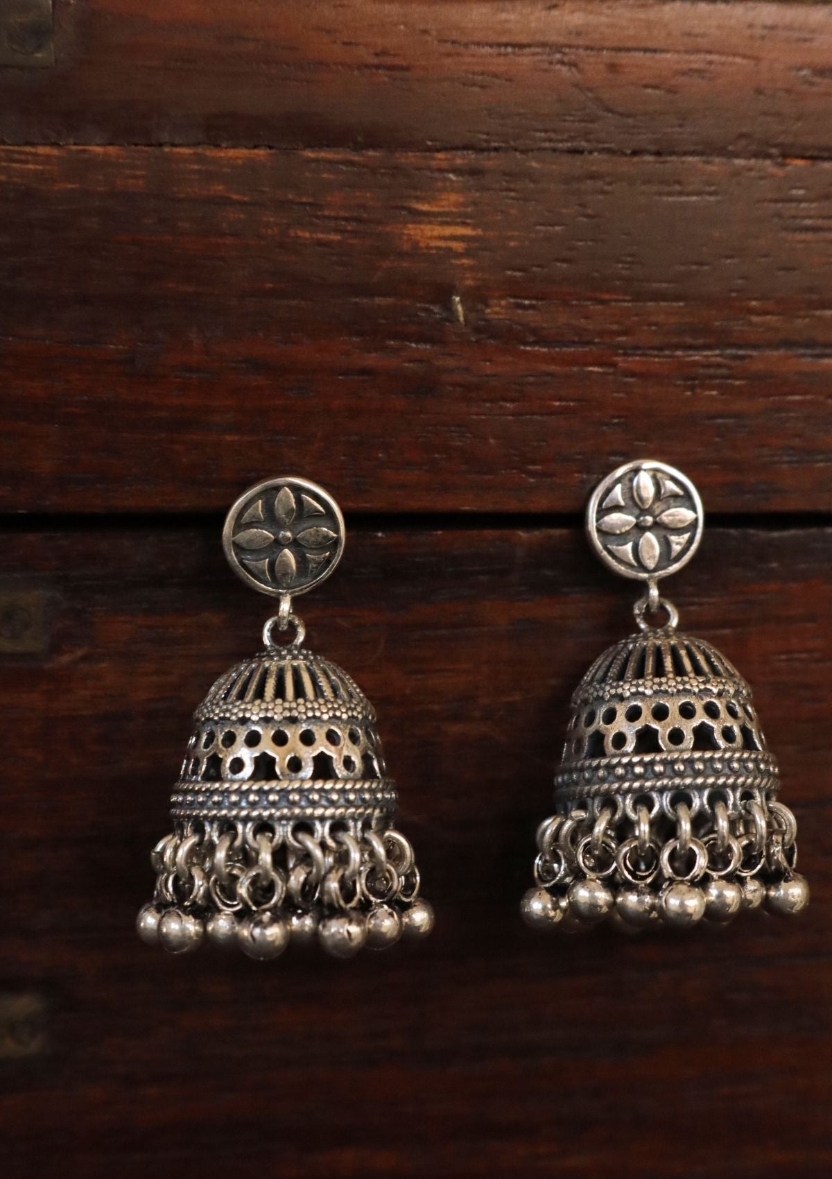 Saanjh Silver Jhumki Earrings