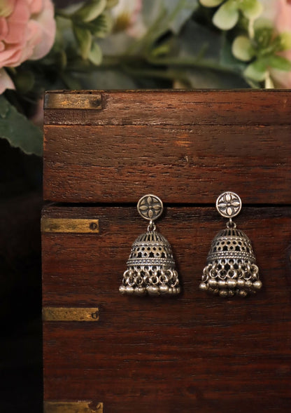 Saanjh Silver Jhumki Earrings