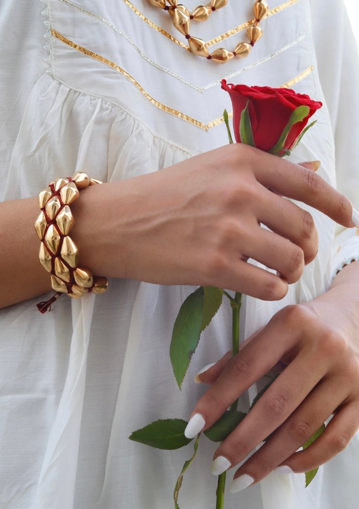 Gold Plated Dholki Beads Silver Bracelet