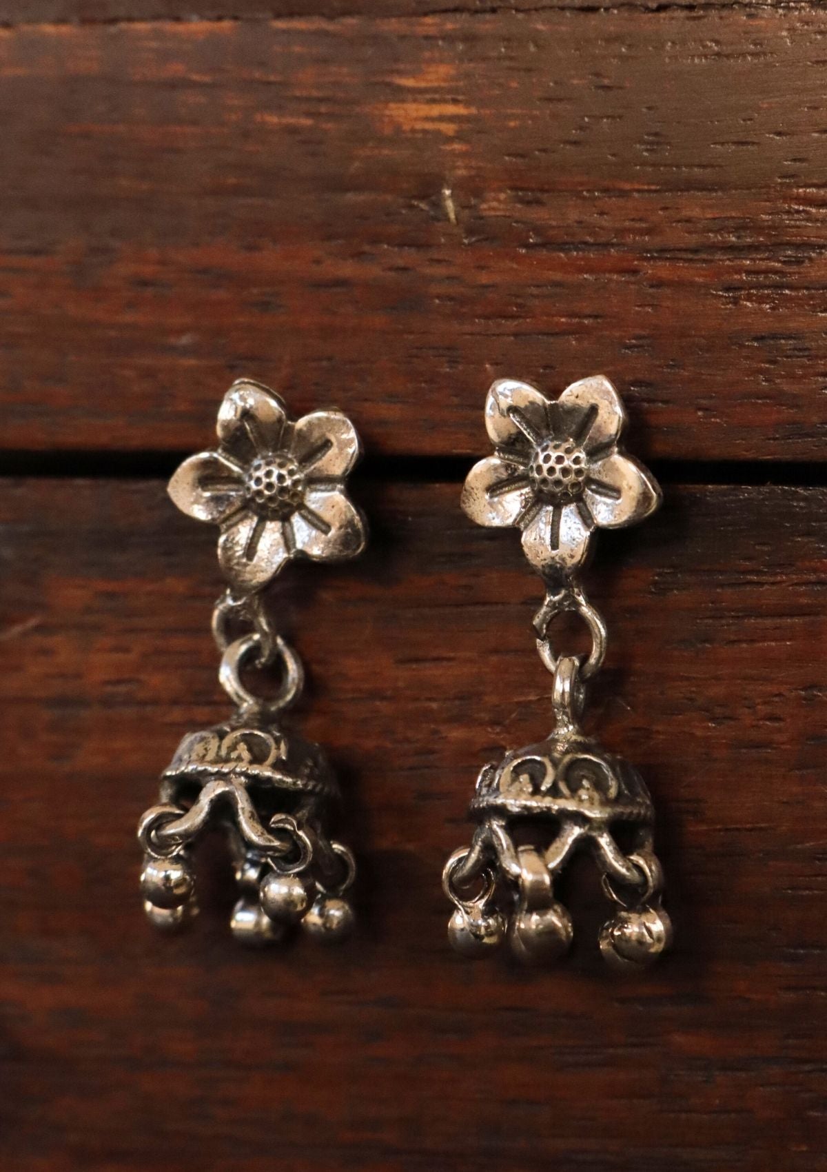 Nirvi Silver Jhumki Earrings