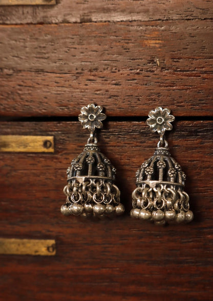 Naqqashi Silver Jhumki Earrings