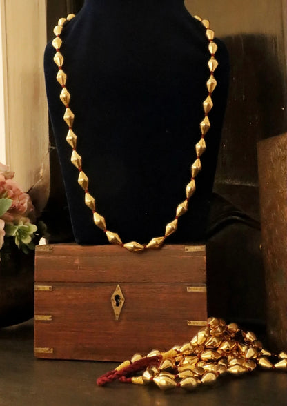 Gold Plated Single Line Dholki Beads Necklace