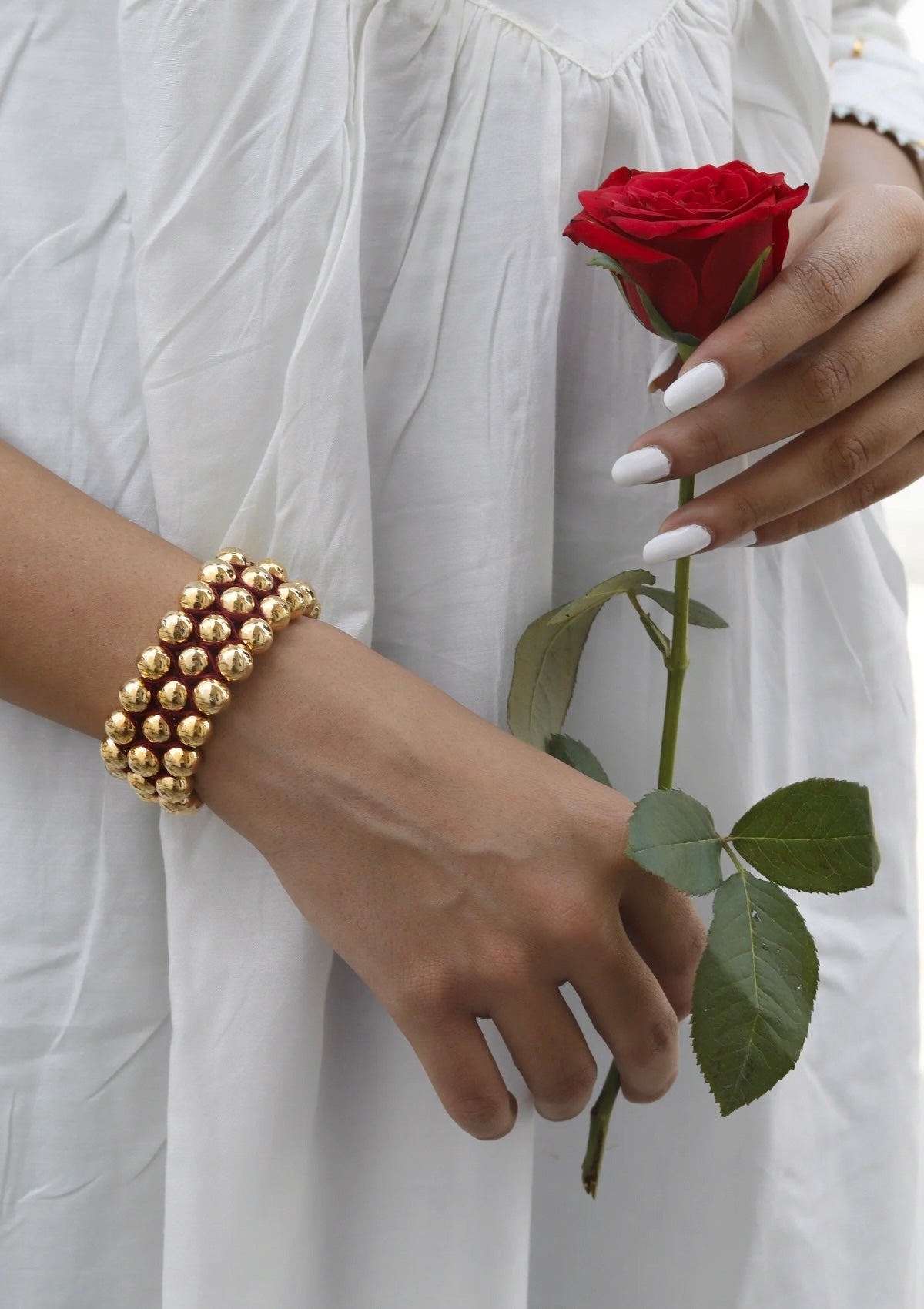 Gold Plated Round Dholki Beads Silver Bracelet