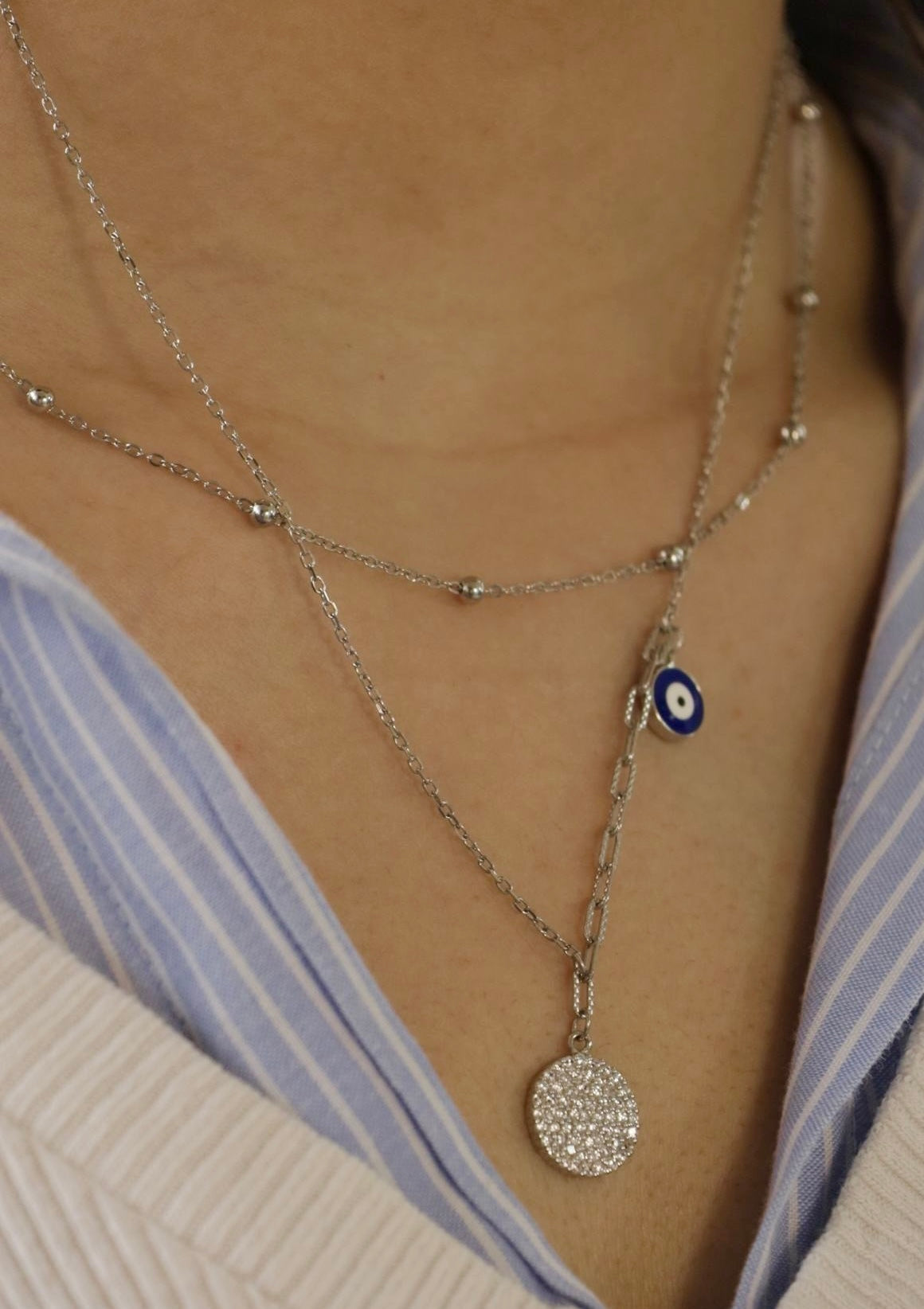 Serene Double Layered Evil Eye Necklace