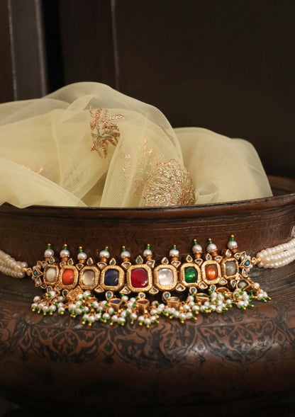 Vamika Navratna Silver Choker Necklace