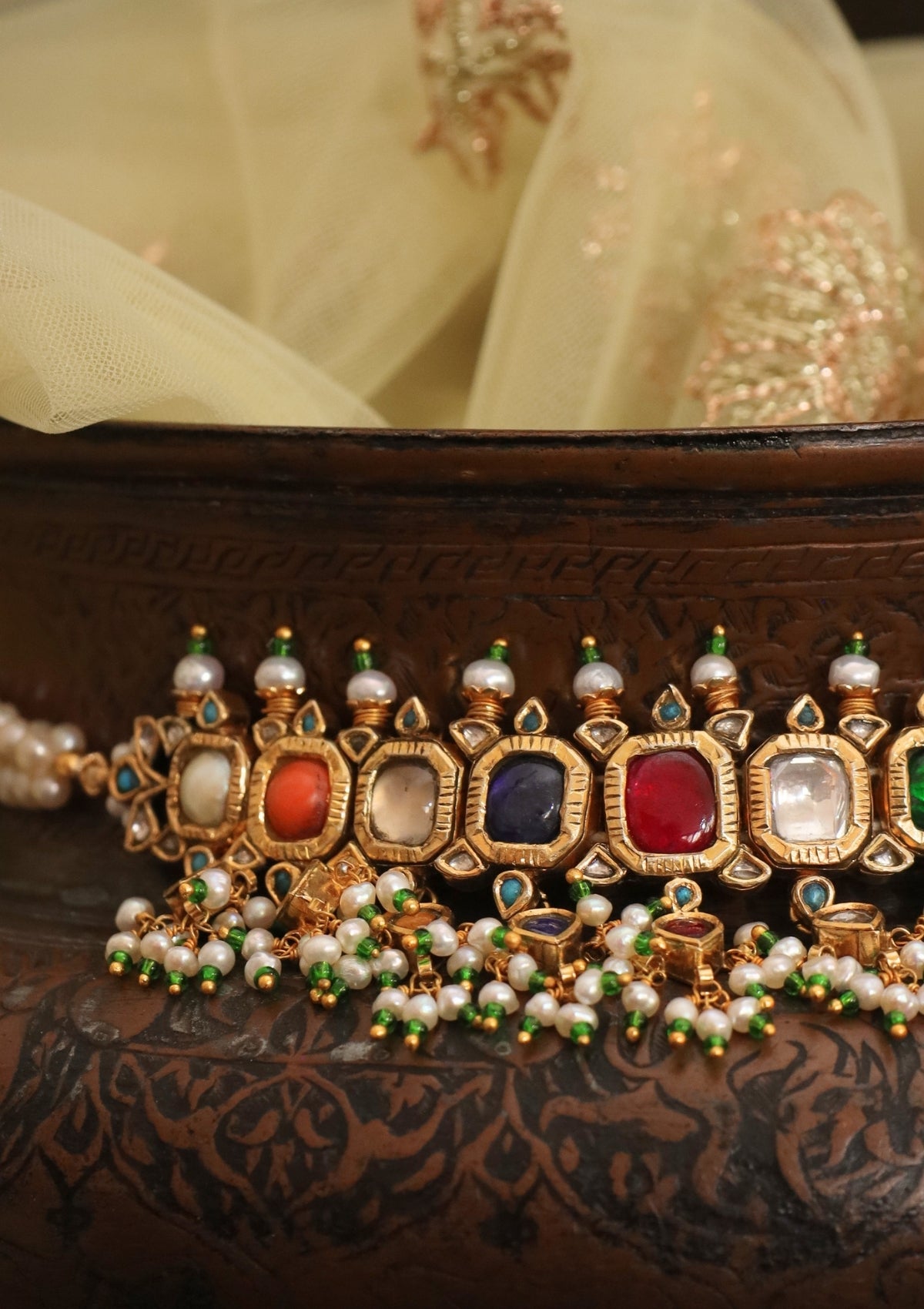 Vamika Navratna Silver Choker Necklace