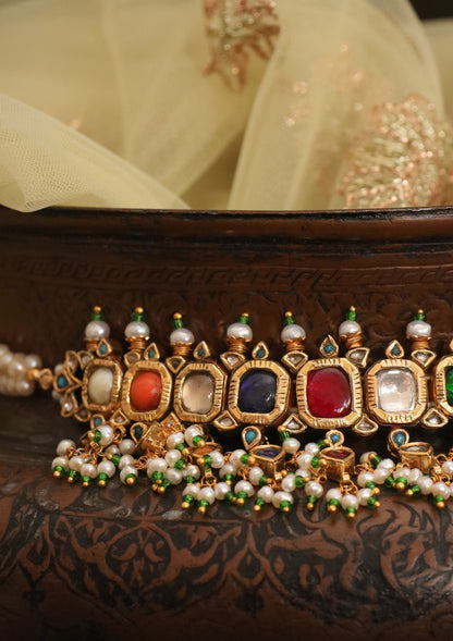 Vamika Navratna Silver Choker Necklace