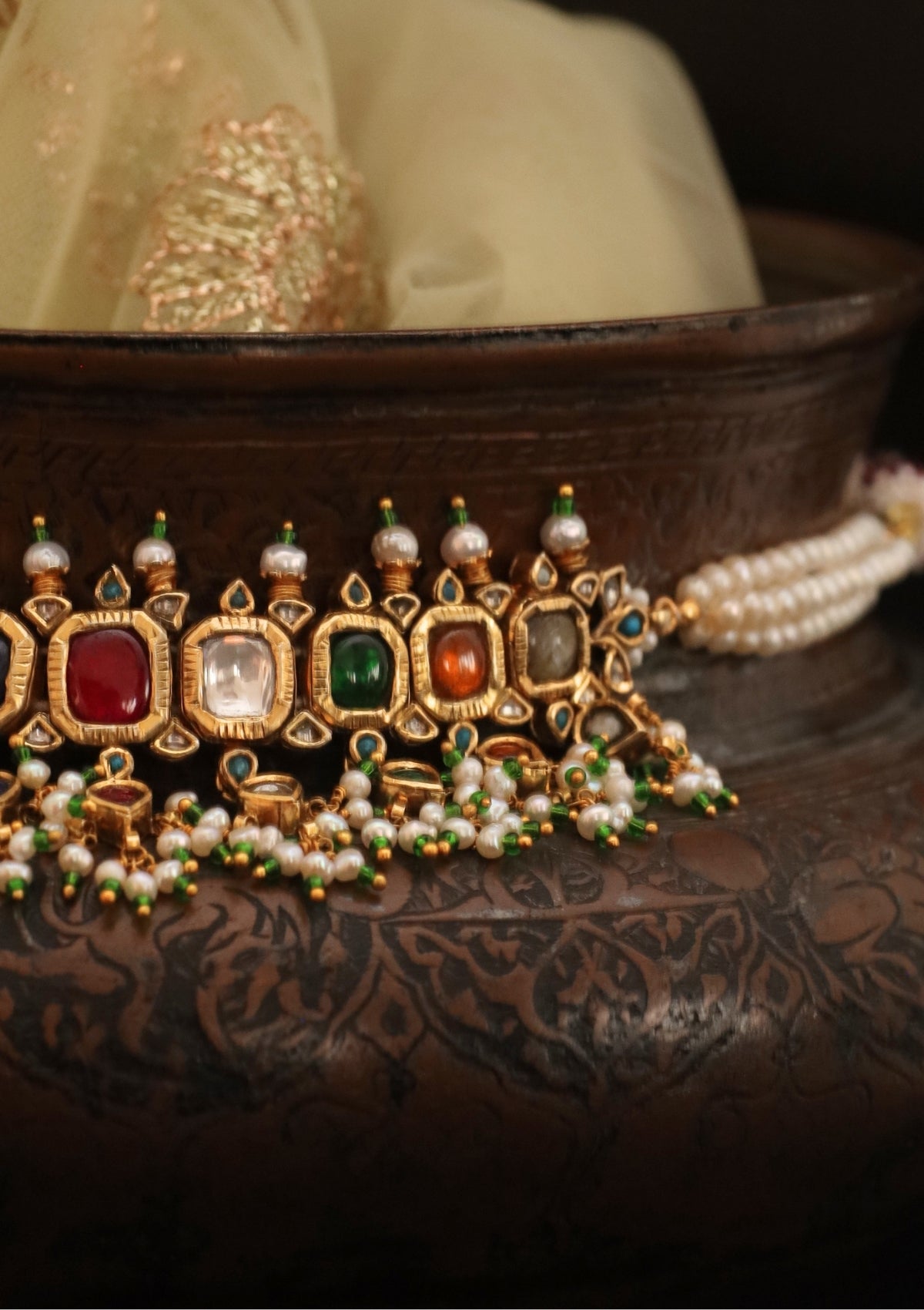 Vamika Navratna Silver Choker Necklace