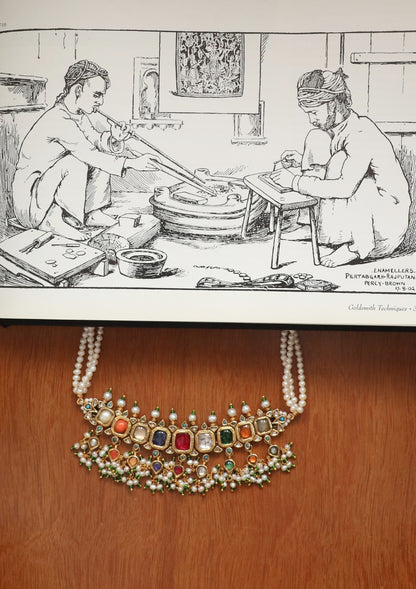 Vamika Navratna Silver Choker Necklace