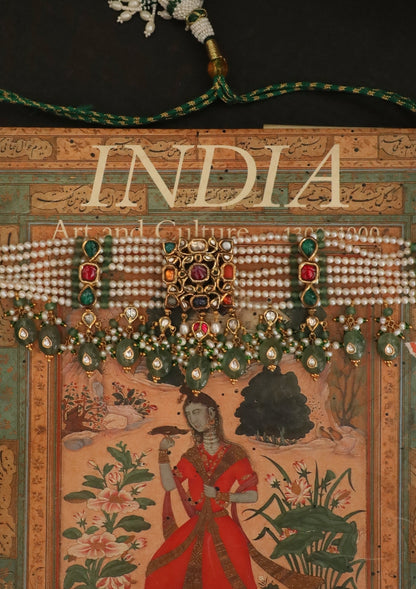Rangmahal Navratna Silver Choker Necklace