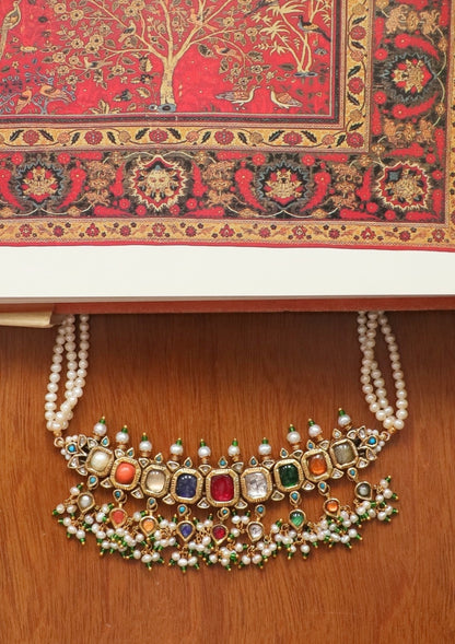 Vamika Navratna Silver Choker Necklace