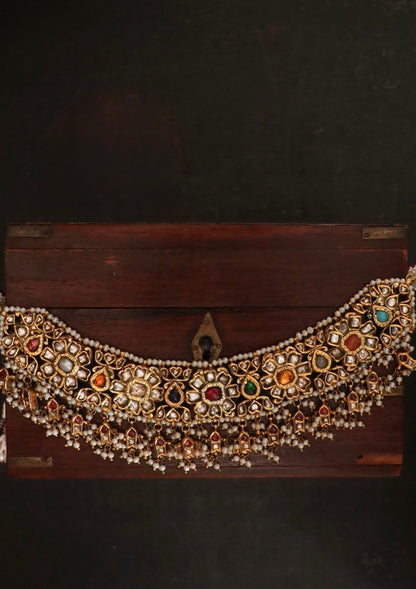 Rajvika Navratna Silver Necklace