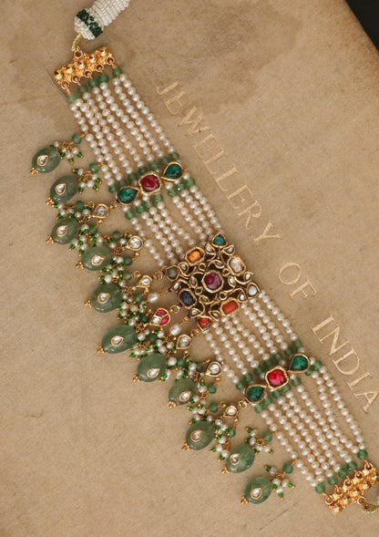 Rangmahal Navratna Silver Choker Necklace
