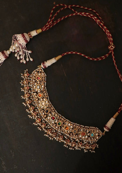 Rajvika Navratna Silver Necklace