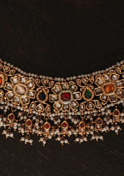 Rajvika Navratna Silver Necklace
