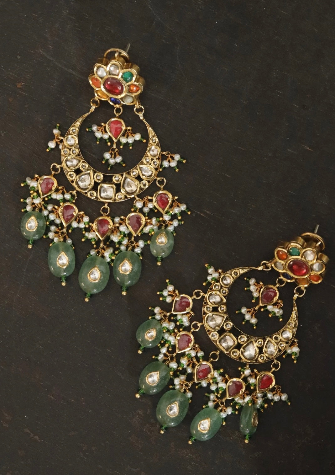 Madhura Navratna Silver Chandbali Earrings