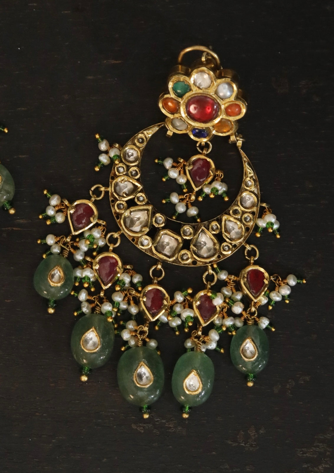 Madhura Navratna Silver Chandbali Earrings