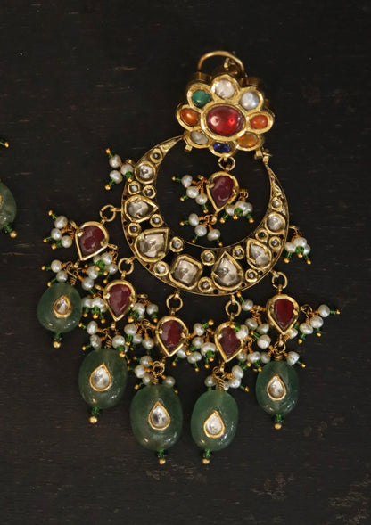 Madhura Navratna Silver Chandbali Earrings