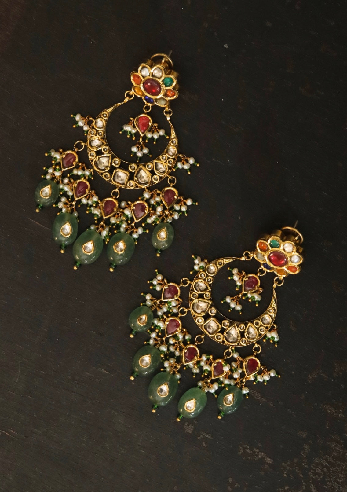Madhura Navratna Silver Chandbali Earrings