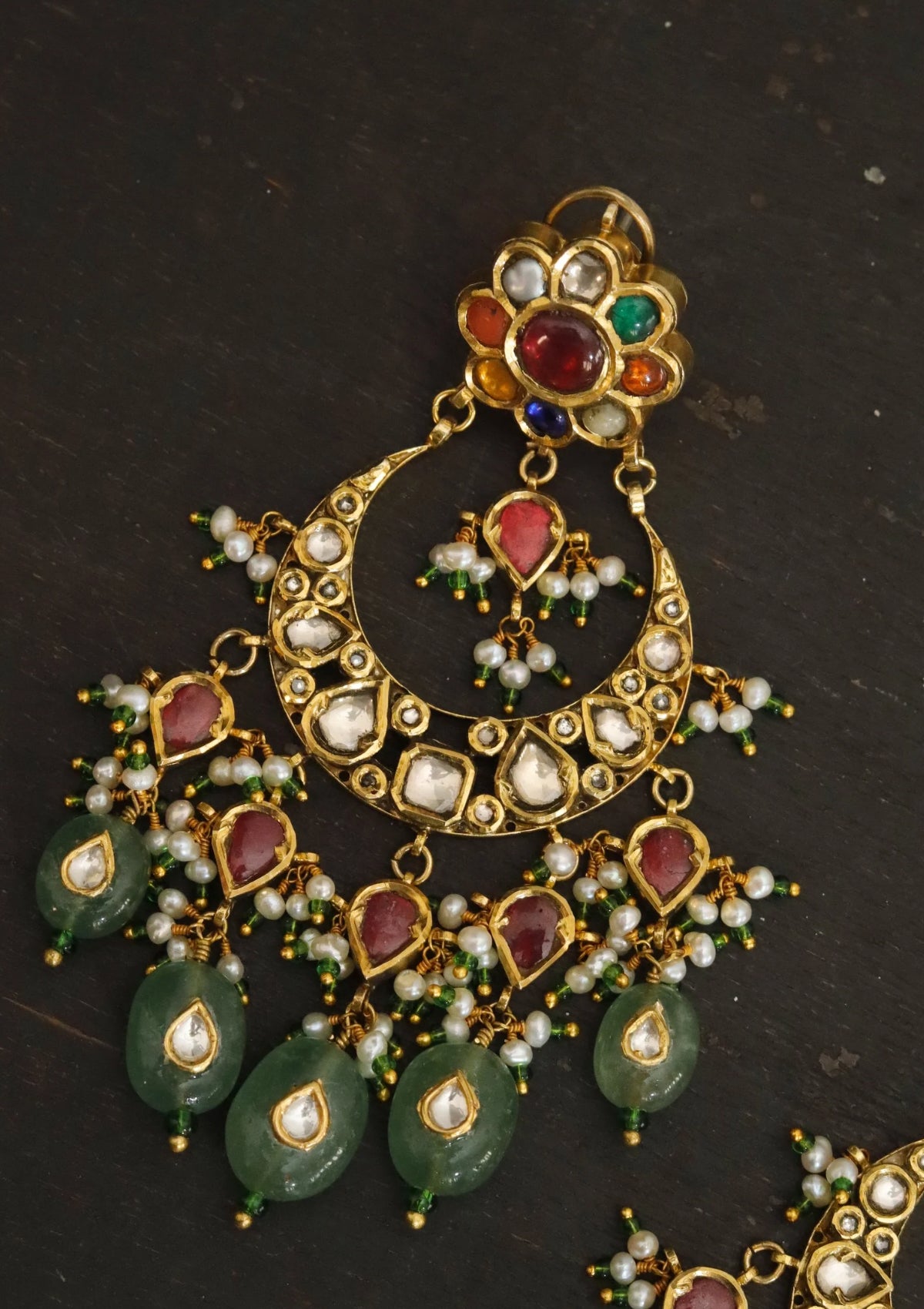 Madhura Navratna Silver Chandbali Earrings