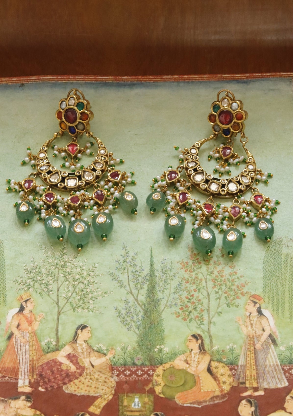 Madhura Navratna Silver Chandbali Earrings
