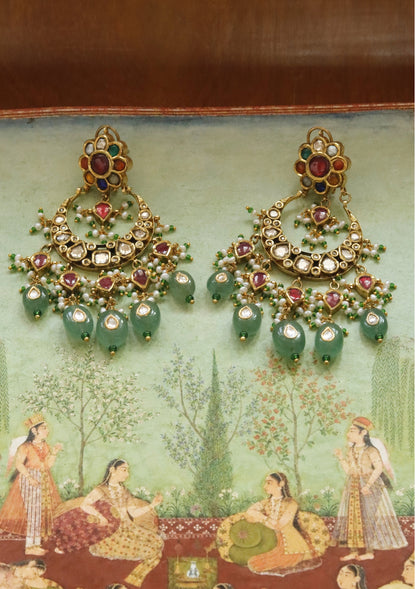 Madhura Navratna Silver Chandbali Earrings