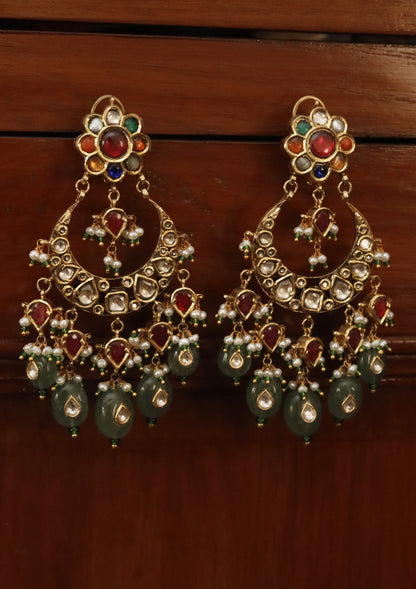 Madhura Navratna Silver Chandbali Earrings