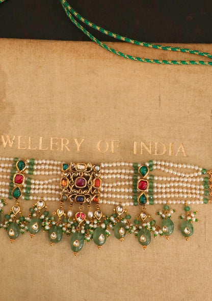 Rangmahal Navratna Silver Choker Necklace
