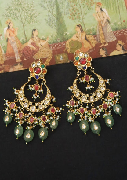 Madhura Navratna Silver Chandbali Earrings