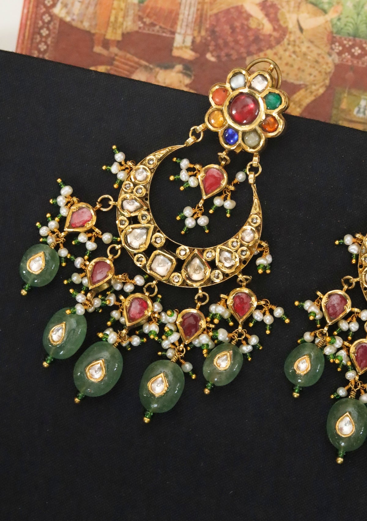 Madhura Navratna Silver Chandbali Earrings