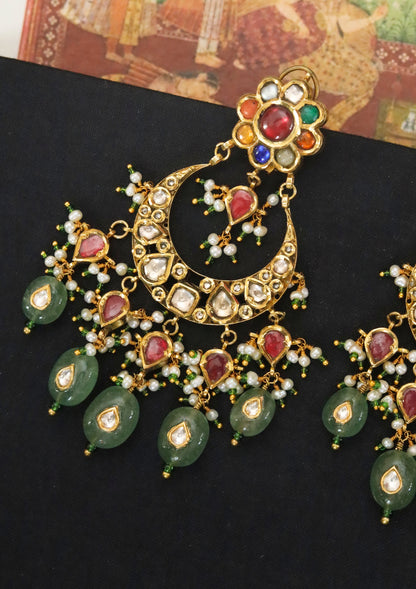 Madhura Navratna Silver Chandbali Earrings