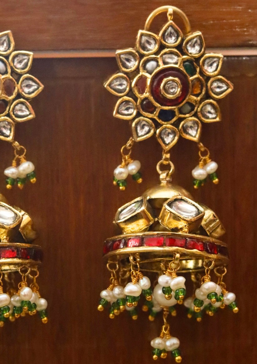 Vamika Navratna Silver Jhumki Earrings