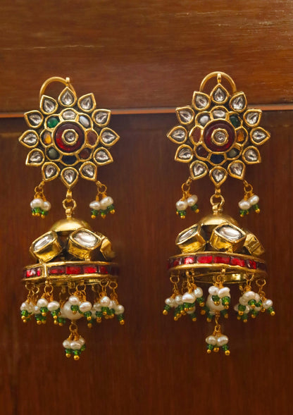 Vamika Navratna Silver Jhumki Earrings