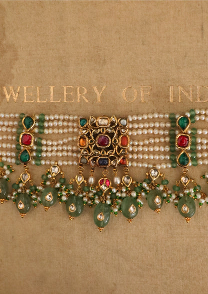 Rangmahal Navratna Silver Choker Necklace