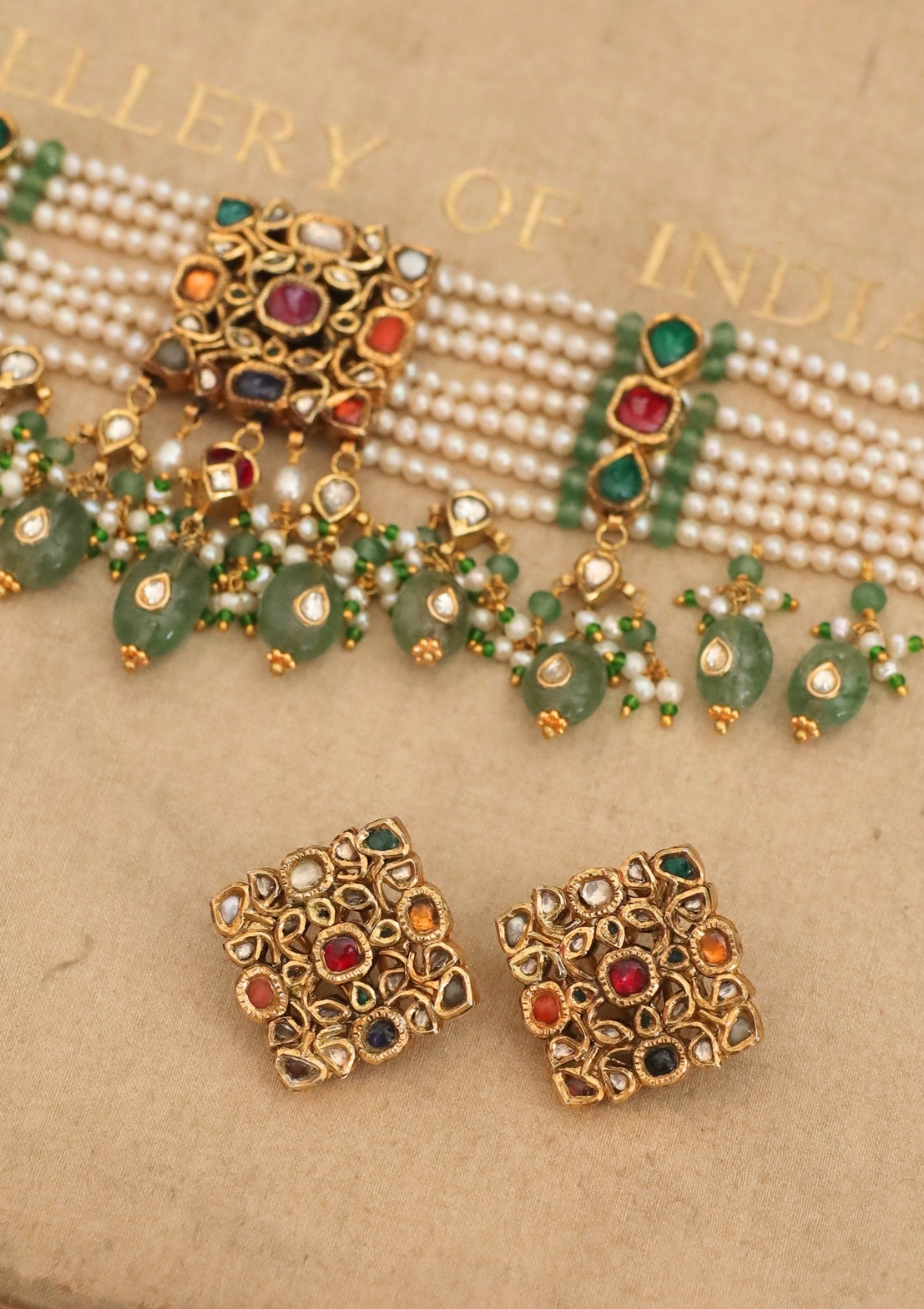 Rangmahal Navratna Silver Choker Necklace