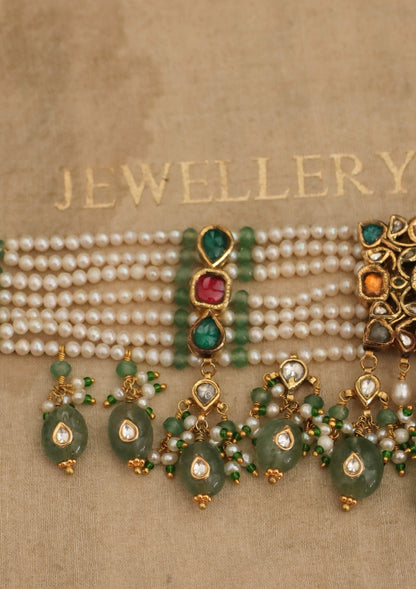 Rangmahal Navratna Silver Choker Necklace