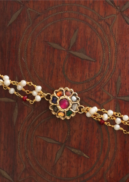 Gulbahaar Navratna Silver Bracelet