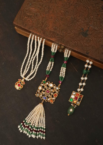 Saanjh Navratna Silver Tassel Necklace