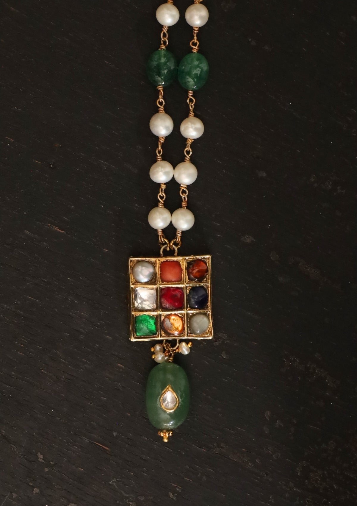 Navya Navratna Silver Pearl Necklace