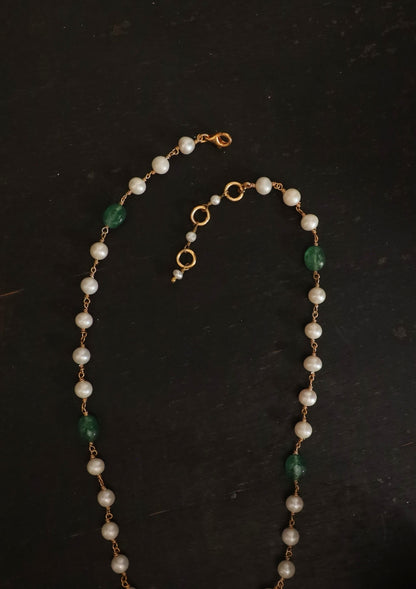 Navya Navratna Silver Pearl Necklace