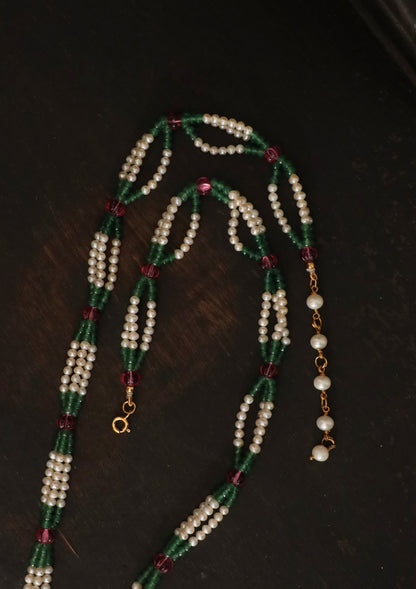 Saanjh Navratna Silver Tassel Necklace