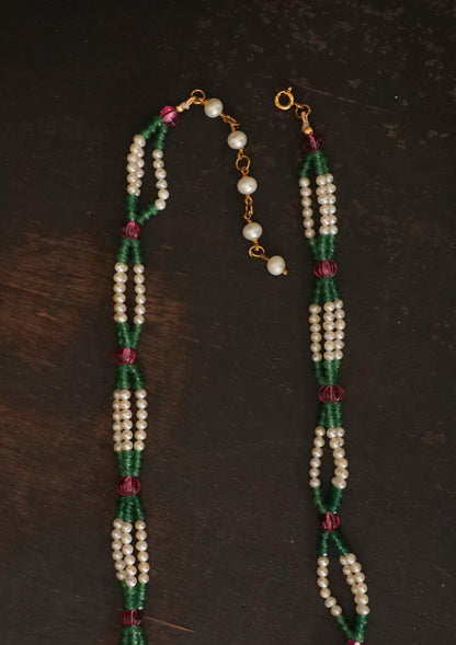 Saanjh Navratna Silver Tassel Necklace