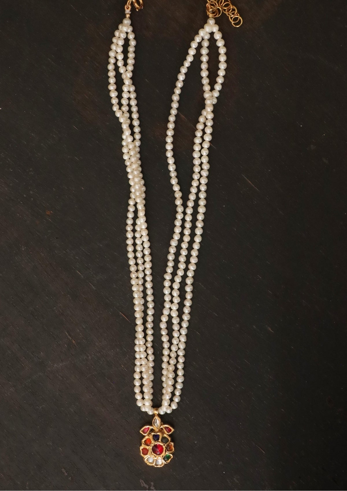 Gulbahaar Navratna Silver Pearl Necklace