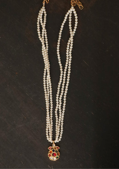 Gulbahaar Navratna Silver Pearl Necklace